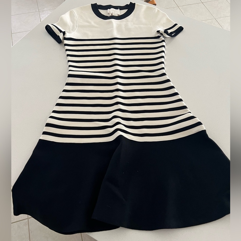Kate Spade | Fancy to Meet You Black and Cream Striped Mini scuba knit Dress - Picture 7 of 7